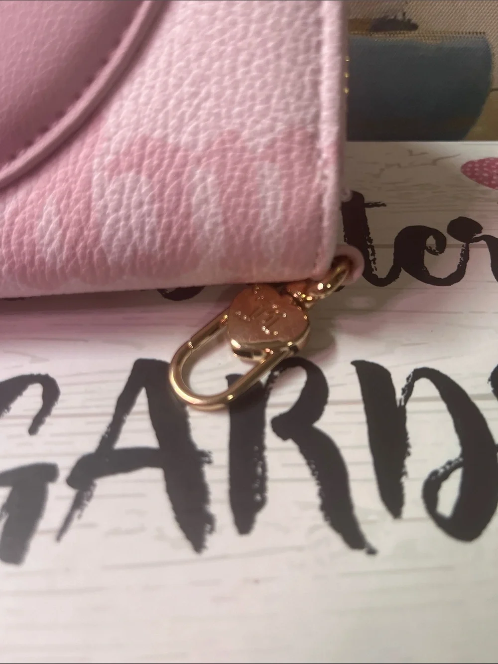 Juicy Couture Pale Pink Monogram card holder Wallet with Gold JC Emblem